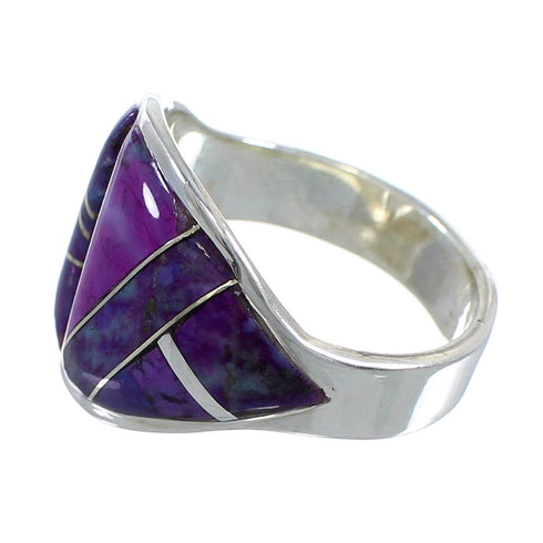Southwest Magenta Turquoise Inlay Silver Ring Size 7-1/4 AX53366